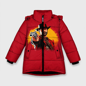 Зимняя куртка для девочек 3D с принтом Red Dead Redemption 2 в Екатеринбурге, ткань верха — 100% полиэстер; подклад — 100% полиэстер, утеплитель — 100% полиэстер. | длина ниже бедра, удлиненная спинка, воротник стойка и отстегивающийся капюшон. Есть боковые карманы с листочкой на кнопках, утяжки по низу изделия и внутренний карман на молнии. 

Предусмотрены светоотражающий принт на спинке, радужный светоотражающий элемент на пуллере молнии и на резинке для утяжки. | Тематика изображения на принте: rdr | rockstar | рокстар