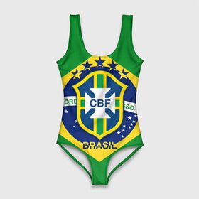 Купальник-боди 3D с принтом Сборная Бразилии флаг в Екатеринбурге, 82% полиэстер, 18% эластан | Круглая горловина, круглый вырез на спине | brazil | бразилия