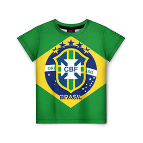 Детская футболка 3D с принтом Сборная Бразилии флаг в Екатеринбурге, 100% гипоаллергенный полиэфир | прямой крой, круглый вырез горловины, длина до линии бедер, чуть спущенное плечо, ткань немного тянется | brazil | бразилия