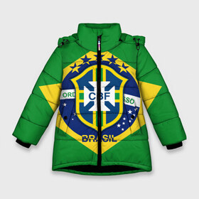 Зимняя куртка для девочек 3D с принтом Сборная Бразилии флаг в Екатеринбурге, ткань верха — 100% полиэстер; подклад — 100% полиэстер, утеплитель — 100% полиэстер. | длина ниже бедра, удлиненная спинка, воротник стойка и отстегивающийся капюшон. Есть боковые карманы с листочкой на кнопках, утяжки по низу изделия и внутренний карман на молнии. 

Предусмотрены светоотражающий принт на спинке, радужный светоотражающий элемент на пуллере молнии и на резинке для утяжки. | brazil | бразилия