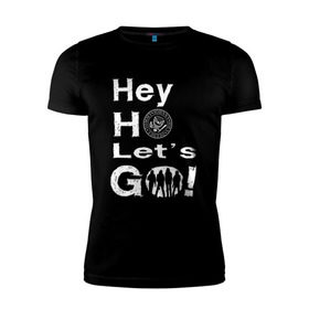 Мужская футболка премиум с принтом Hey ho let`s go! в Екатеринбурге, 92% хлопок, 8% лайкра | приталенный силуэт, круглый вырез ворота, длина до линии бедра, короткий рукав | группа | панк | рамон | рамонес | рамоунз | рамоунс | рок | хард