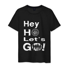 Мужская футболка хлопок с принтом Hey ho let`s go! в Екатеринбурге, 100% хлопок | прямой крой, круглый вырез горловины, длина до линии бедер, слегка спущенное плечо. | Тематика изображения на принте: группа | панк | рамон | рамонес | рамоунз | рамоунс | рок | хард