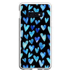 Чехол для Samsung S10E с принтом Blue Hearts в Екатеринбурге, Силикон | Область печати: задняя сторона чехла, без боковых панелей | Тематика изображения на принте: акварель | любовь | паттерн | сердечки