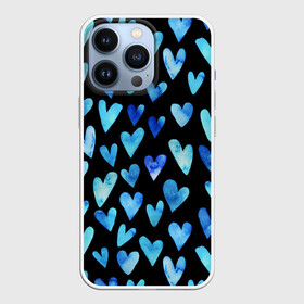 Чехол для iPhone 13 Pro с принтом Blue Hearts в Екатеринбурге,  |  | Тематика изображения на принте: акварель | любовь | паттерн | сердечки