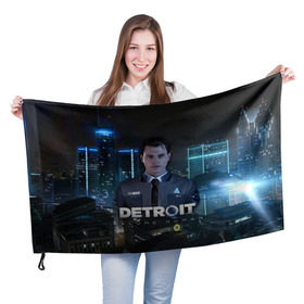 Флаг 3D с принтом Detroit: Become Human - Connor в Екатеринбурге, 100% полиэстер | плотность ткани — 95 г/м2, размер — 67 х 109 см. Принт наносится с одной стороны | 