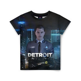 Детская футболка 3D с принтом Detroit: Become Human - Connor в Екатеринбурге, 100% гипоаллергенный полиэфир | прямой крой, круглый вырез горловины, длина до линии бедер, чуть спущенное плечо, ткань немного тянется | Тематика изображения на принте: 