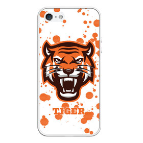 Чехол для iPhone 5/5S матовый с принтом Огненный тигр в Екатеринбурге, Силикон | Область печати: задняя сторона чехла, без боковых панелей | дикий | желтый | зверь | злой | лес | охотник | стая | тигр | узор | хищник | черный | шерсть