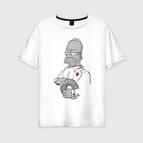 Женская футболка хлопок Oversize с принтом Дон Гомер в Екатеринбурге, 100% хлопок | свободный крой, круглый ворот, спущенный рукав, длина до линии бедер
 | homer | mafia | simpson | simpsons | гомер симпсон | мафия | пончик | пончики