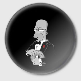 Значок с принтом Гомер в Екатеринбурге,  металл | круглая форма, металлическая застежка в виде булавки | homer | mafia | simpson | simpsons | гомер симпсон | мафия | пончик | пончики