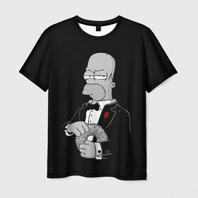 Мужская футболка 3D с принтом Гомер в Екатеринбурге, 100% полиэфир | прямой крой, круглый вырез горловины, длина до линии бедер | Тематика изображения на принте: homer | mafia | simpson | simpsons | гомер симпсон | мафия | пончик | пончики