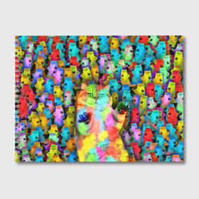 Альбом для рисования с принтом Котики на дискотеке в Екатеринбурге, 100% бумага
 | матовая бумага, плотность 200 мг. | Тематика изображения на принте: кошки | паттерн | психоделика | разноцветный | яркий