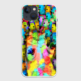 Чехол для iPhone 13 с принтом Котики на дискотеке в Екатеринбурге,  |  | кошки | паттерн | психоделика | разноцветный | яркий