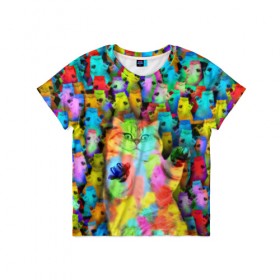 Детская футболка 3D с принтом Котики на дискотеке в Екатеринбурге, 100% гипоаллергенный полиэфир | прямой крой, круглый вырез горловины, длина до линии бедер, чуть спущенное плечо, ткань немного тянется | кошки | паттерн | психоделика | разноцветный | яркий