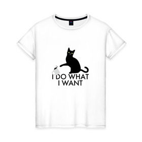 Женская футболка хлопок с принтом I Do What I Want в Екатеринбурге, 100% хлопок | прямой крой, круглый вырез горловины, длина до линии бедер, слегка спущенное плечо | Тематика изображения на принте: делаю что хочу