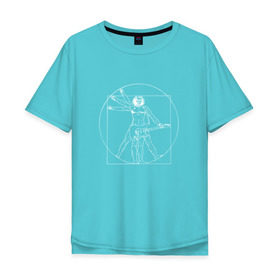 Мужская футболка хлопок Oversize с принтом Витрувианский человек в Екатеринбурге, 100% хлопок | свободный крой, круглый ворот, “спинка” длиннее передней части | архитектура | витрувианский человек | гитара | давични | музыка | рок