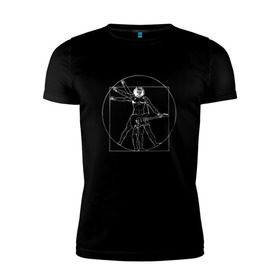 Мужская футболка премиум с принтом Витрувианский человек в Екатеринбурге, 92% хлопок, 8% лайкра | приталенный силуэт, круглый вырез ворота, длина до линии бедра, короткий рукав | архитектура | витрувианский человек | гитара | давични | музыка | рок