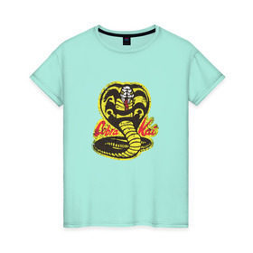 Женская футболка хлопок с принтом Cobra Kai в Екатеринбурге, 100% хлопок | прямой крой, круглый вырез горловины, длина до линии бедер, слегка спущенное плечо | cobra | змея | кобра