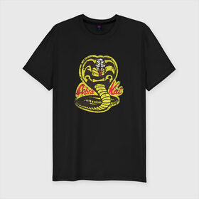 Мужская футболка премиум с принтом Cobra Kai в Екатеринбурге, 92% хлопок, 8% лайкра | приталенный силуэт, круглый вырез ворота, длина до линии бедра, короткий рукав | Тематика изображения на принте: cobra | змея | кобра