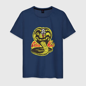 Мужская футболка хлопок с принтом Cobra Kai в Екатеринбурге, 100% хлопок | прямой крой, круглый вырез горловины, длина до линии бедер, слегка спущенное плечо. | Тематика изображения на принте: cobra | змея | кобра