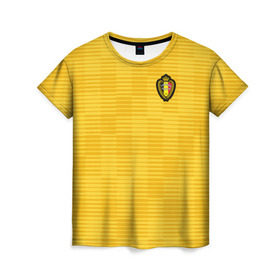 Женская футболка 3D с принтом Сборная Бельгии Away 2018 в Екатеринбурге, 100% полиэфир ( синтетическое хлопкоподобное полотно) | прямой крой, круглый вырез горловины, длина до линии бедер | Тематика изображения на принте: 