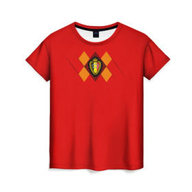 Женская футболка 3D с принтом Сборная Бельгии Home 2018 в Екатеринбурге, 100% полиэфир ( синтетическое хлопкоподобное полотно) | прямой крой, круглый вырез горловины, длина до линии бедер | 