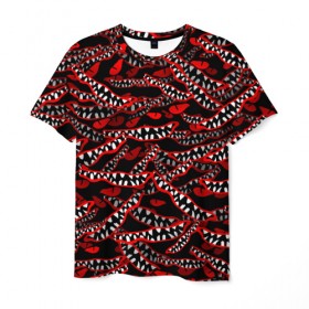 Мужская футболка 3D с принтом Абстрактный монстр в Екатеринбурге, 100% полиэфир | прямой крой, круглый вырез горловины, длина до линии бедер | fullmetal alchemist | аниме | глаза | гомункул | зубы | красный | пасть | паттрен | рот | хеллоуин | черный