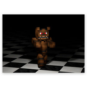 Поздравительная открытка с принтом Фредди FNAF в майнкрафт. в Екатеринбурге, 100% бумага | плотность бумаги 280 г/м2, матовая, на обратной стороне линовка и место для марки
 | freddy | фнаф | фредди