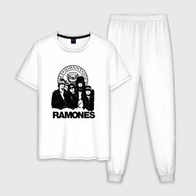 Мужская пижама хлопок с принтом Ramones в Екатеринбурге, 100% хлопок | брюки и футболка прямого кроя, без карманов, на брюках мягкая резинка на поясе и по низу штанин
 | 