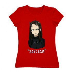 Женская футболка хлопок с принтом Sarcasm в Екатеринбурге, 100% хлопок | прямой крой, круглый вырез горловины, длина до линии бедер, слегка спущенное плечо | аниме | красный | сарказм | стиль | тренд