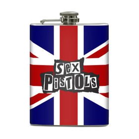 Фляга с принтом Sex Pistols в Екатеринбурге, металлический корпус | емкость 0,22 л, размер 125 х 94 мм. Виниловая наклейка запечатывается полностью | англия | британия | панк | флаг