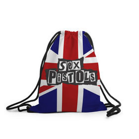 Рюкзак-мешок 3D с принтом Sex Pistols в Екатеринбурге, 100% полиэстер | плотность ткани — 200 г/м2, размер — 35 х 45 см; лямки — толстые шнурки, застежка на шнуровке, без карманов и подкладки | англия | британия | панк | флаг
