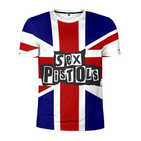 Мужская футболка 3D спортивная с принтом Sex Pistols в Екатеринбурге, 100% полиэстер с улучшенными характеристиками | приталенный силуэт, круглая горловина, широкие плечи, сужается к линии бедра | Тематика изображения на принте: англия | британия | панк | флаг