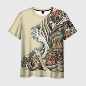 Мужская футболка 3D с принтом Восточный дракон в Екатеринбурге, 100% полиэфир | прямой крой, круглый вырез горловины, длина до линии бедер | Тематика изображения на принте: восток | дракон | тату | татуировка | япония