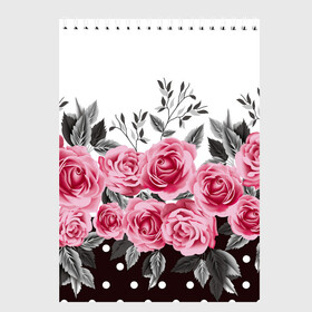 Скетчбук с принтом Rose Trend в Екатеринбурге, 100% бумага
 | 48 листов, плотность листов — 100 г/м2, плотность картонной обложки — 250 г/м2. Листы скреплены сверху удобной пружинной спиралью | flowers | hipster | rose | swag | trend | мода | розы | стиль | стильная | цветы