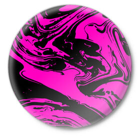Значок с принтом Черно розовый акрил в Екатеринбурге,  металл | круглая форма, металлическая застежка в виде булавки | Тематика изображения на принте: волна | естественный | искусство | камень | краска | красочный | линии | модерн | мокрый | натуральный | яркие