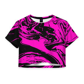 Женская футболка 3D укороченная с принтом Черно розовый акрил в Екатеринбурге, 100% полиэстер | круглая горловина, длина футболки до линии талии, рукава с отворотами | волна | естественный | искусство | камень | краска | красочный | линии | модерн | мокрый | натуральный | яркие