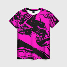 Женская футболка 3D с принтом Черно розовый акрил в Екатеринбурге, 100% полиэфир ( синтетическое хлопкоподобное полотно) | прямой крой, круглый вырез горловины, длина до линии бедер | волна | естественный | искусство | камень | краска | красочный | линии | модерн | мокрый | натуральный | яркие