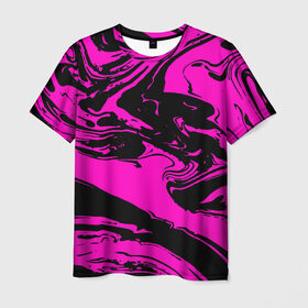 Мужская футболка 3D с принтом Черно розовый акрил в Екатеринбурге, 100% полиэфир | прямой крой, круглый вырез горловины, длина до линии бедер | Тематика изображения на принте: волна | естественный | искусство | камень | краска | красочный | линии | модерн | мокрый | натуральный | яркие