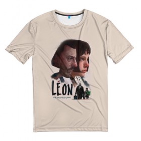 Мужская футболка 3D с принтом Леон в Екатеринбурге, 100% полиэфир | прямой крой, круглый вырез горловины, длина до линии бедер | leon | арт | драма | культовое кино | леон | триллер | экшн