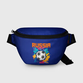 Поясная сумка 3D с принтом Футбол Россия в Екатеринбурге, 100% полиэстер | плотная ткань, ремень с регулируемой длиной, внутри несколько карманов для мелочей, основное отделение и карман с обратной стороны сумки застегиваются на молнию | мяч