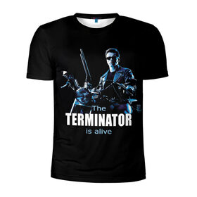 Мужская футболка 3D спортивная с принтом Terminator alive в Екатеринбурге, 100% полиэстер с улучшенными характеристиками | приталенный силуэт, круглая горловина, широкие плечи, сужается к линии бедра | Тематика изображения на принте: arnold schwarzenegger | арнольд шварценеггер | киборг | кино | терминатор