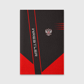 Обложка для паспорта матовая кожа с принтом Wrestler в Екатеринбурге, натуральная матовая кожа | размер 19,3 х 13,7 см; прозрачные пластиковые крепления | борец | борьба | геометрия | красный | россия | рф | черный