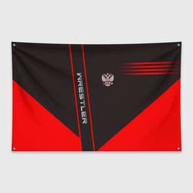 Флаг-баннер с принтом Wrestler в Екатеринбурге, 100% полиэстер | размер 67 х 109 см, плотность ткани — 95 г/м2; по краям флага есть четыре люверса для крепления | борец | борьба | геометрия | красный | россия | рф | черный
