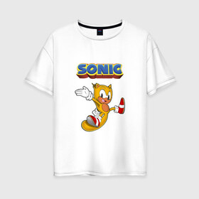 Женская футболка хлопок Oversize с принтом Sonic в Екатеринбурге, 100% хлопок | свободный крой, круглый ворот, спущенный рукав, длина до линии бедер
 | hedgehog | knuckles | sega | sonic | super | tails | ёжик | ехидна | лисенок | лисица | наклз | сега | соник | супер | суперёжик | тэилз | тэилс