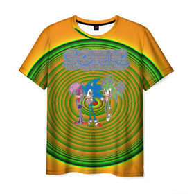 Мужская футболка 3D с принтом Sonic в Екатеринбурге, 100% полиэфир | прямой крой, круглый вырез горловины, длина до линии бедер | hedgehog | knuckles | sega | sonic | super | tails | ёжик | ехидна | лисенок | лисица | наклз | сега | соник | супер | суперёжик | тэилз | тэилс