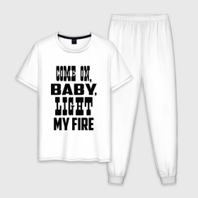Мужская пижама хлопок с принтом The Doors - Light My Fire в Екатеринбурге, 100% хлопок | брюки и футболка прямого кроя, без карманов, на брюках мягкая резинка на поясе и по низу штанин
 | группа | двери | дорз | дорс | зе дорс