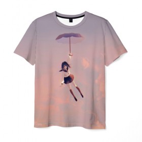 Мужская футболка 3D с принтом Девушка с зонтом в Екатеринбурге, 100% полиэфир | прямой крой, круглый вырез горловины, длина до линии бедер | anime | girl | japan | umbrella | аниме | девушка | зонт | япония
