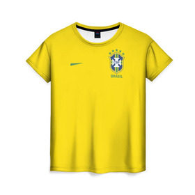 Женская футболка 3D с принтом Сборная Бразилии в Екатеринбурге, 100% полиэфир ( синтетическое хлопкоподобное полотно) | прямой крой, круглый вырез горловины, длина до линии бедер | brasil | brazilian | footbal | national | soccer | time | бразилии | бразилия | национальная | по | сборная | футбол | футболу