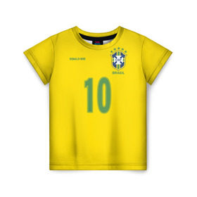 Детская футболка 3D с принтом Роналдиньо в Екатеринбурге, 100% гипоаллергенный полиэфир | прямой крой, круглый вырез горловины, длина до линии бедер, чуть спущенное плечо, ткань немного тянется | Тематика изображения на принте: brasil | brazilian | footbal | national | ronaldinho | soccer | time | бразилии | бразилия | национальная | по | роналдиньо | рональдиньо | сборная | футбол | футболу