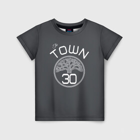Детская футболка 3D с принтом Stephen Curry форма GSW Town в Екатеринбурге, 100% гипоаллергенный полиэфир | прямой крой, круглый вырез горловины, длина до линии бедер, чуть спущенное плечо, ткань немного тянется | 